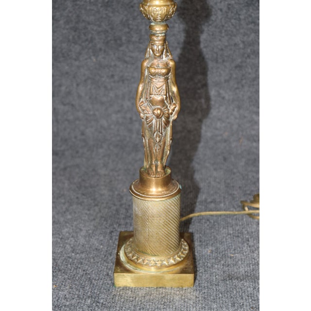 Metal Pair Figural French Figural Maidens Empire Style Gilt Metal Candelabras Lamps For Sale - Image 7 of 9