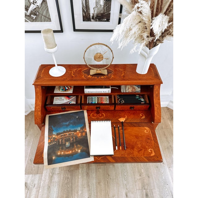 Beige Louis XV Italian Bombé Marquetry Secretary Desk, 1960s For Sale - Image 8 of 18