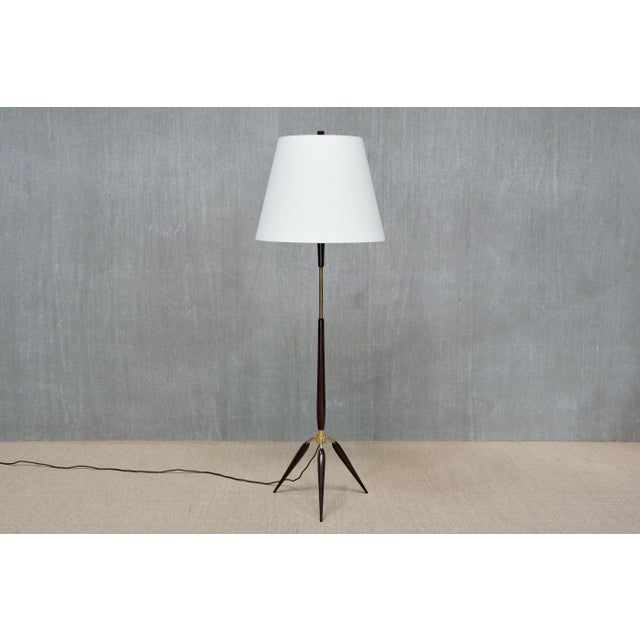 Danish Modern Sculptural Tripod Floor Lamp in Beech, Brass and Linen from Fog & Mørup, 1960s For Sale - Image 12 of 12