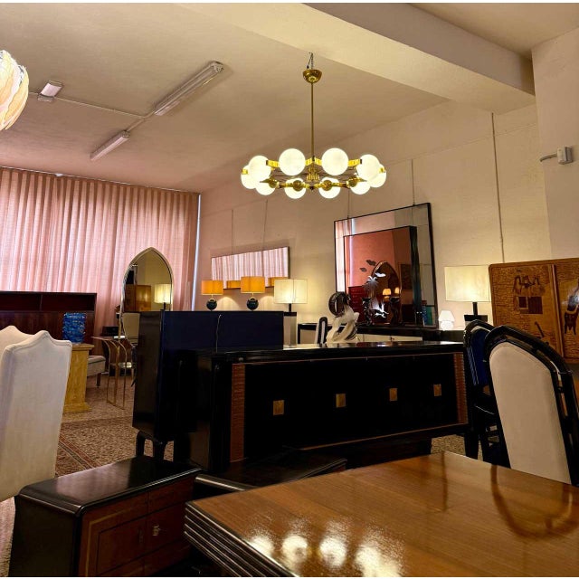 Italian Murano Glass Chandelier with 10 White Spheres and Radial Brass Structure, 2000s For Sale - Image 12 of 13