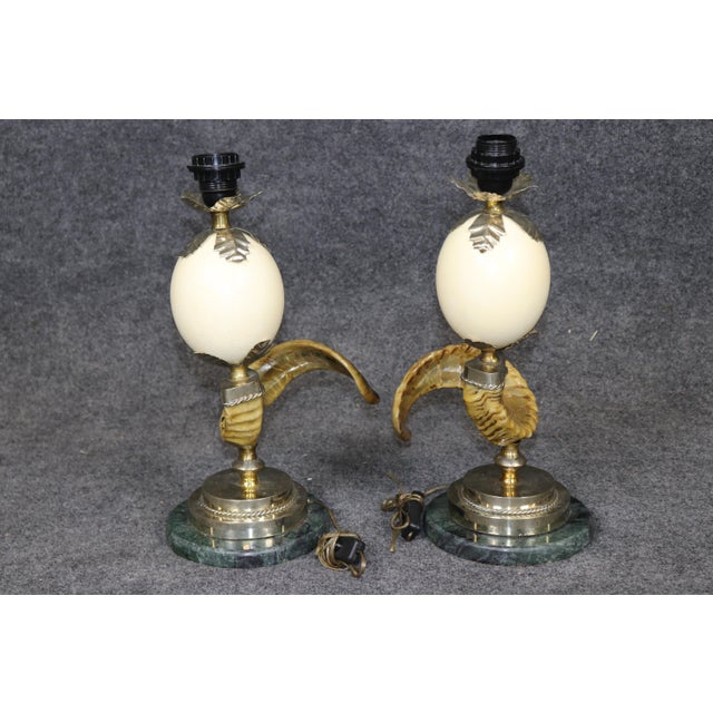 Mid 20th Century 20th C. Pair Anthony Redmile Style Hollywood Regency Brass Mounted Horn Lamps For Sale - Image 5 of 11
