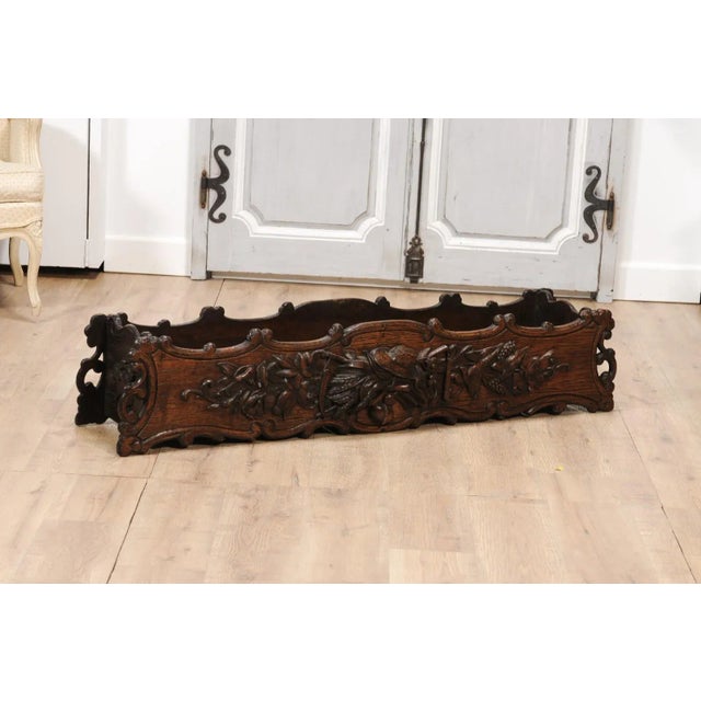 Late 19th Century 1890s French Oak Planter with Carved Gardening Themed Frieze For Sale - Image 5 of 12