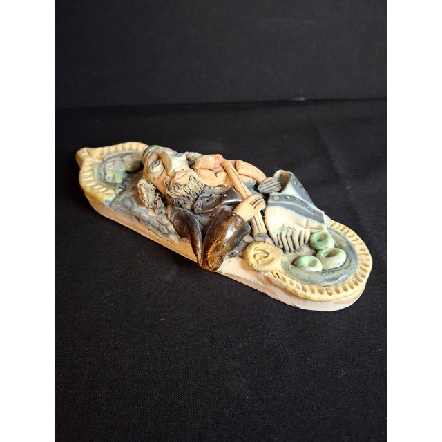 Blue Vintage Israel Lombrozo Studio Ceramic Mezuzah Case Fiddler on Roof Clay Judaica For Sale - Image 8 of 12