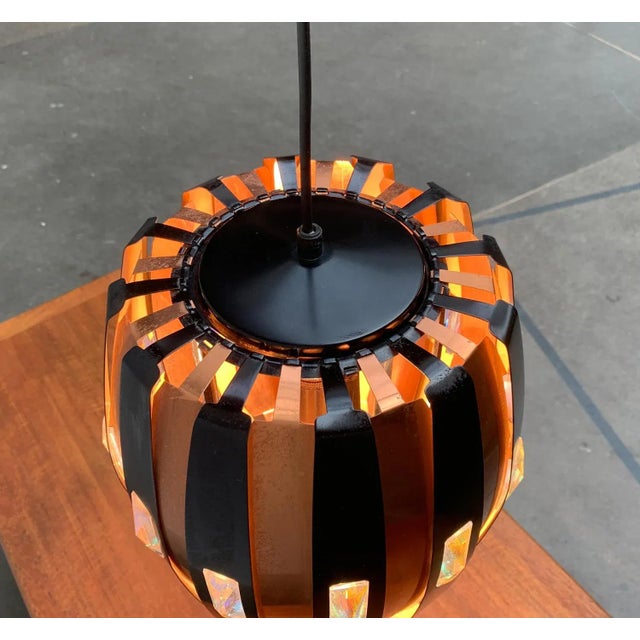 Mid-Century Modern Mid-Century Modern Danish Copper and Black Metal and Prism Pendant Lamp by Werner Schou for Coronell Elektro For Sale - Image 3 of 18