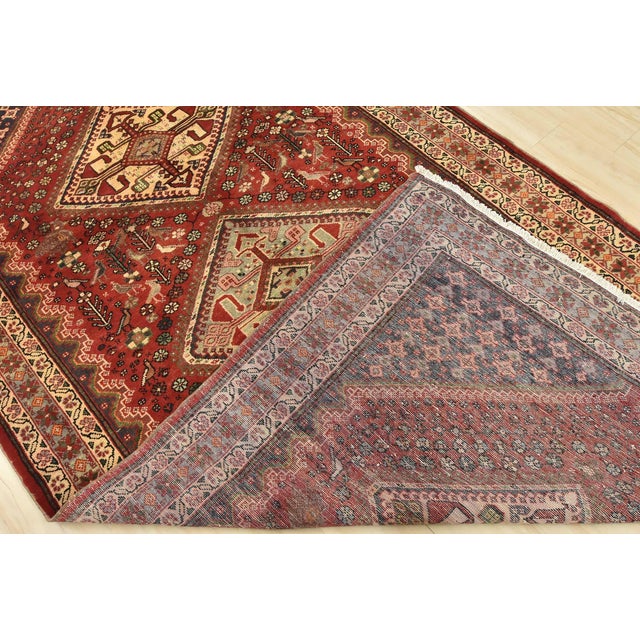 Vintage Qashqai Rug 5'8'' X 10'1'' Red Wool Hand-Knotted Oriental Carpet For Sale - Image 14 of 15