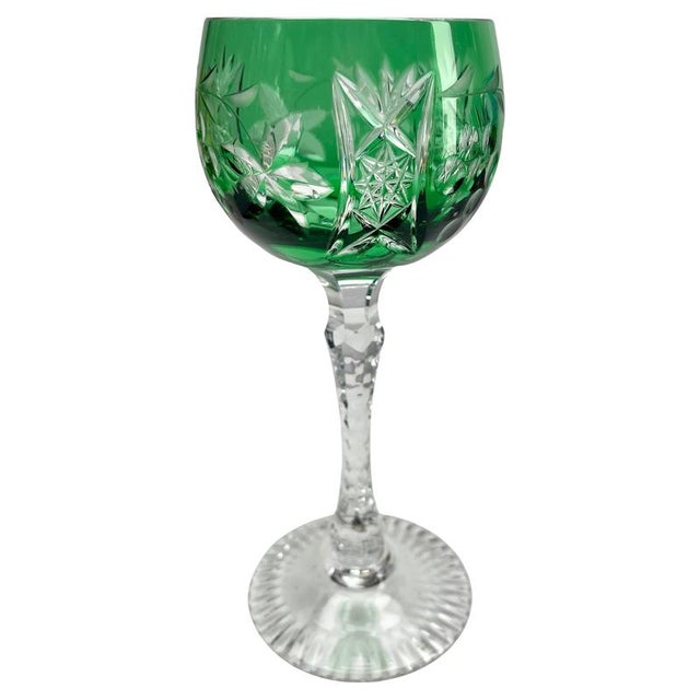 Vintage mix set of 6 cut to clear crystal stem glasses. Mix crystal mouthblown glasses. Clear crystal glass. Side facetted...