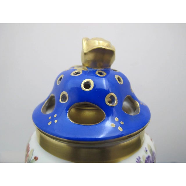 Sevres French Hand Painted Floral Porcelain Gilt Cobalt Blue Perfume Burner For Sale In Portland, OR - Image 6 of 10