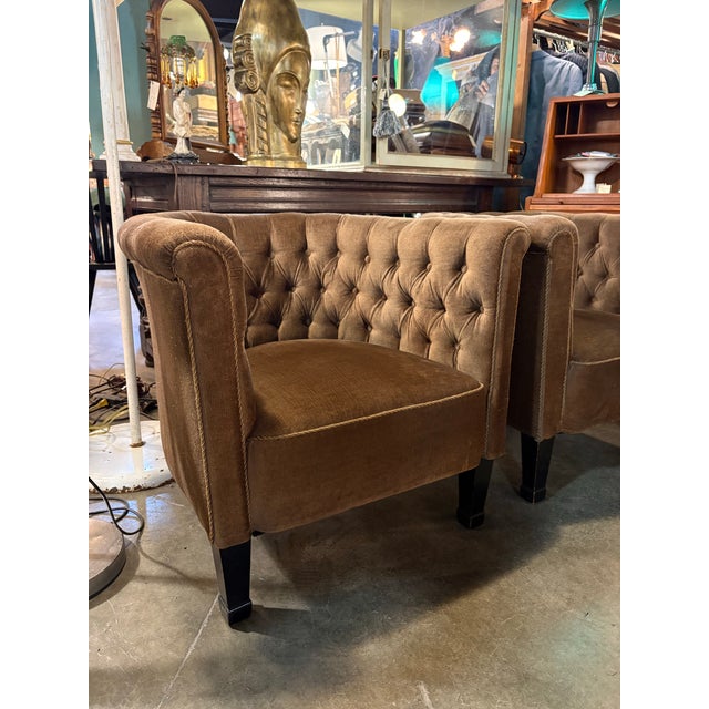 Art Deco 1940s Tufted Corduroy Club Chairs a Pair For Sale - Image 3 of 10