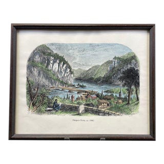 Vintage Hand-Colored “Harpers Ferry, Ca. 1840” Print After Harry Fenn—Framed For Sale