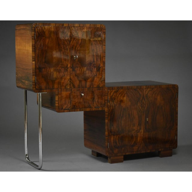 Art Deco Asymmetrical Cabinet in Walnut and Chrome, Poland, 1930s For Sale - Image 13 of 13