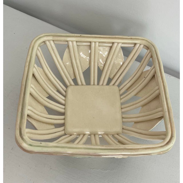 Mid 20th Century French Open-Weave Ceramic Bowl With Barbotine Lemon Leaves For Sale - Image 11 of 12