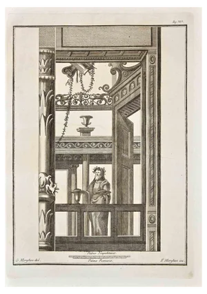 Giovanni Elia Morghen, Ancient Roman Fresco Herculaneum, Original Etching, 18th Century