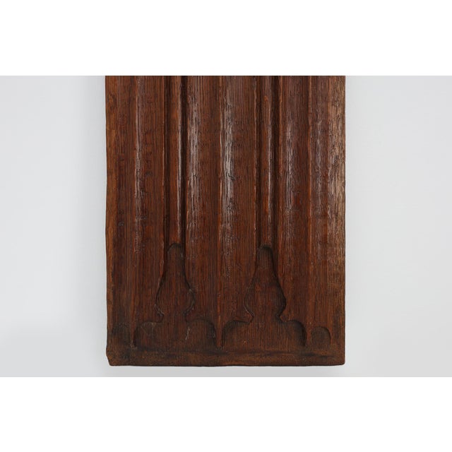 Brown Antique Gothic Linenfold Panel in Carved Oak, 1500s For Sale - Image 8 of 10