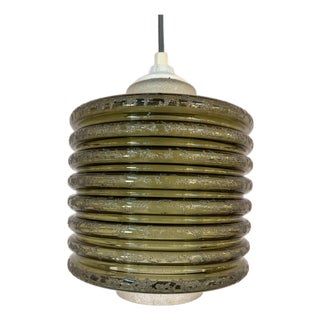 Olive and White Textured Glass Pendant Lamp For Sale