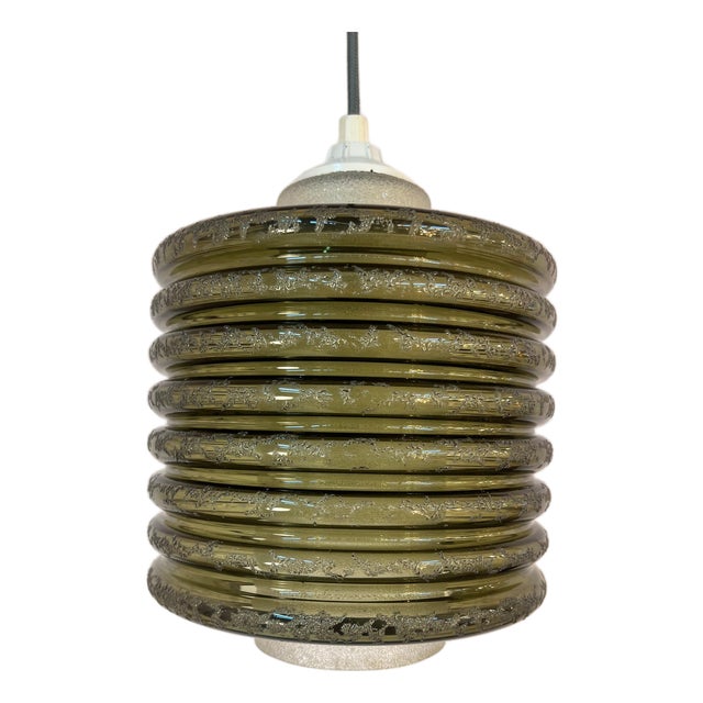 Olive and White Textured Glass Pendant Lamp For Sale