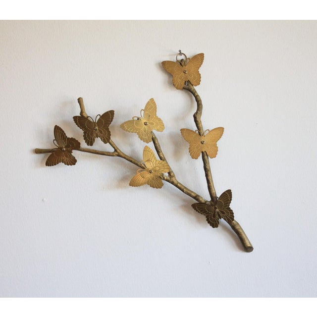 Vintage butterflies on branch wall art hanging. No makers mark. Minor age wear. Patina.