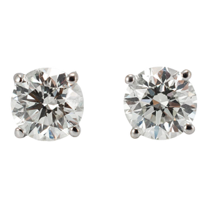 Unisex 14k White Gold 4 Prong Push Back 1.60ct Round Diamond Stud Earrings, A Pair