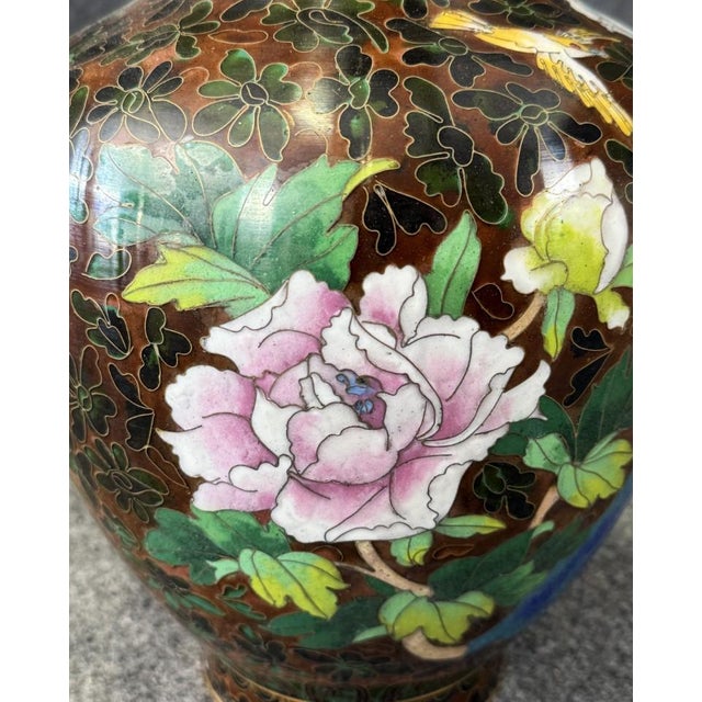 Brown Cloisonne Vase With Birds and Flowers For Sale In Raleigh - Image 6 of 8