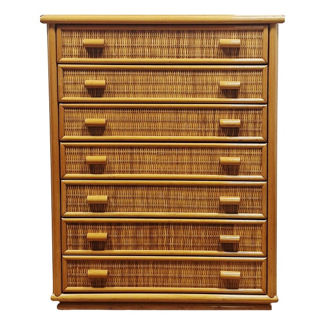 Vintage Chest of Drawers in Bamboo and Woven Wicker, 1970s For Sale