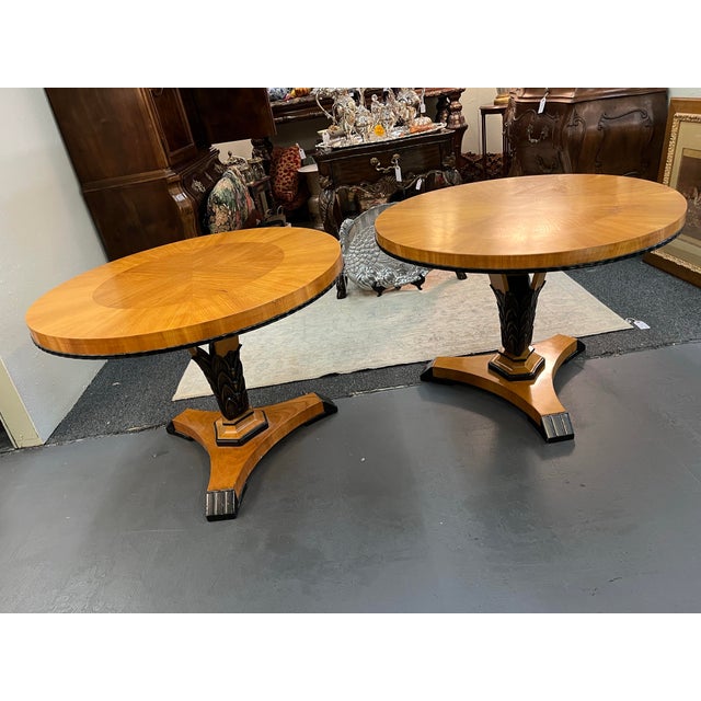 1980s 1980s Pair Art Deco Tables With Carved Accents in Black For Sale - Image 5 of 7