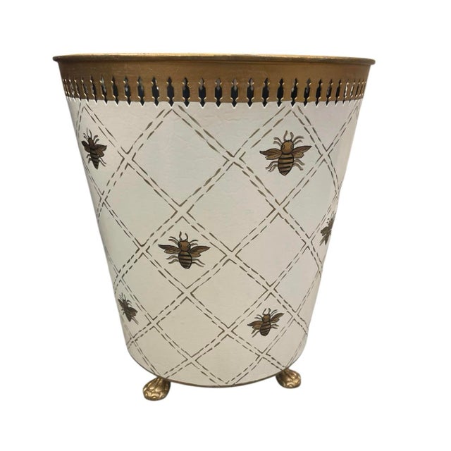 English Elegant Napoleon Bee Metal Toleware Wastepaper Basket For Sale - Image 3 of 8