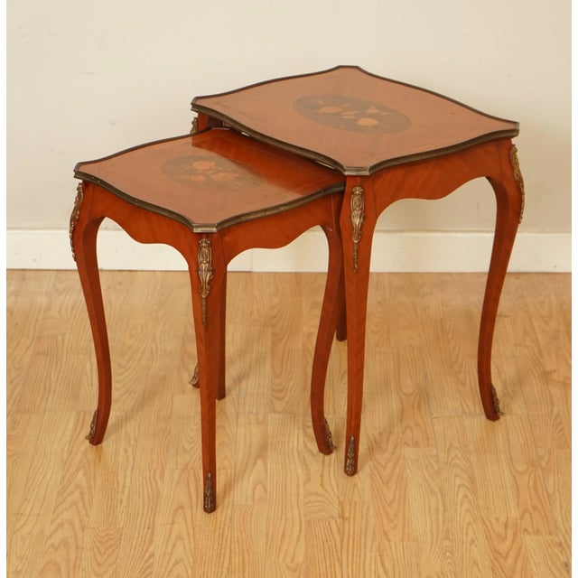 Vintage French Inlaid Parquetry Nesting Tables, Set of 2 For Sale - Image 3 of 11