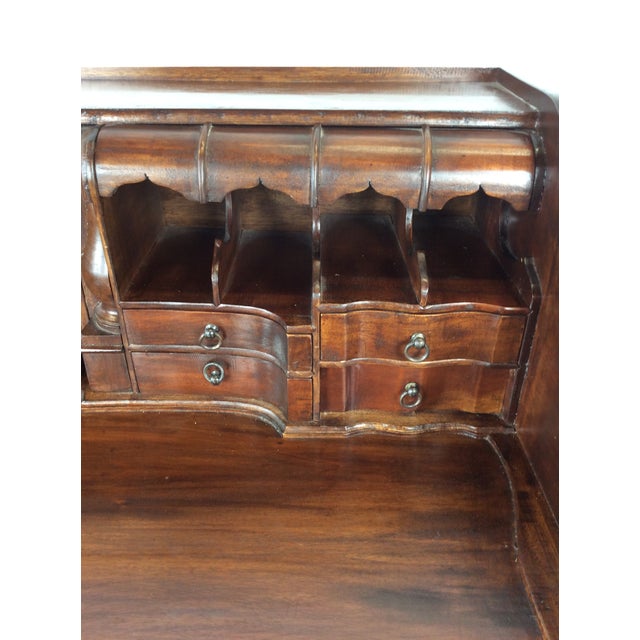 Vintage Walnut Chippendale Style Open Front Writing Desk With Brass Hardware For Sale - Image 4 of 18
