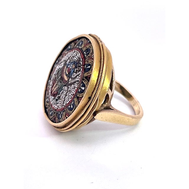 Brown 19th Century Egyptian Micro Mosaic Scarab Ring 18k, Size 7 For Sale - Image 8 of 11