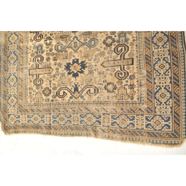 Antique Caucasian Prepidil with Ram Horns in Beige & Navy Rug 4 x 5 For Sale - Image 11 of 13