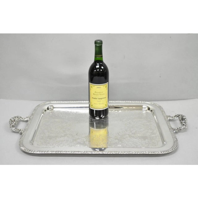 Vintage Victorian Style Silver Plated Twin Handle Platter Bar Tray by Henley Community. Circa Mid 20th Century....