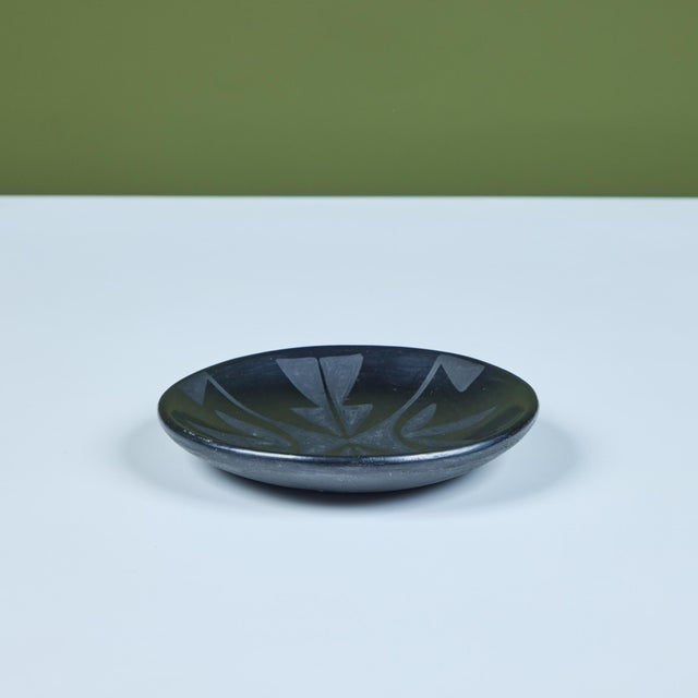 Ceramic Black-on-Black Pottery Plate by Maria Martinez For Sale - Image 7 of 11