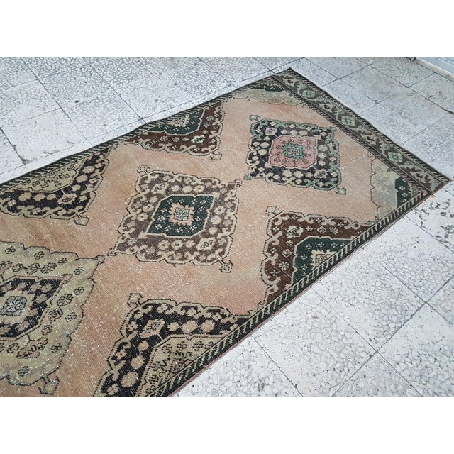 Hand Knotted Vintage Turkish Anatolian Oushak Rug Runner with Traditional Design and Warm Color, Hallway Runner, Gallery...