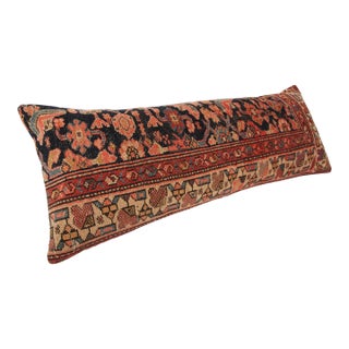 Antique Persian Navy Blue Lumbar Pillow Cushion Cover -16'' X 41'' For Sale