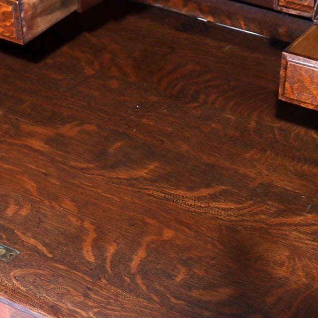 Antique Derby Oak Raised Panel S-Roll Top Desk With Carved Pulls C1920 For Sale - Image 9 of 13