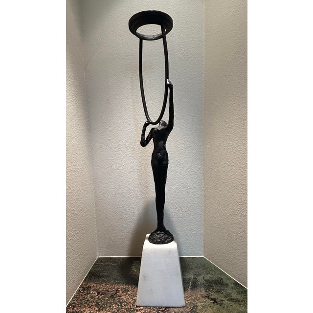 2000 - 2009 Modern Abstract Figural Sculptural Candleholders - Pair on White Stone Bases For Sale - Image 5 of 10