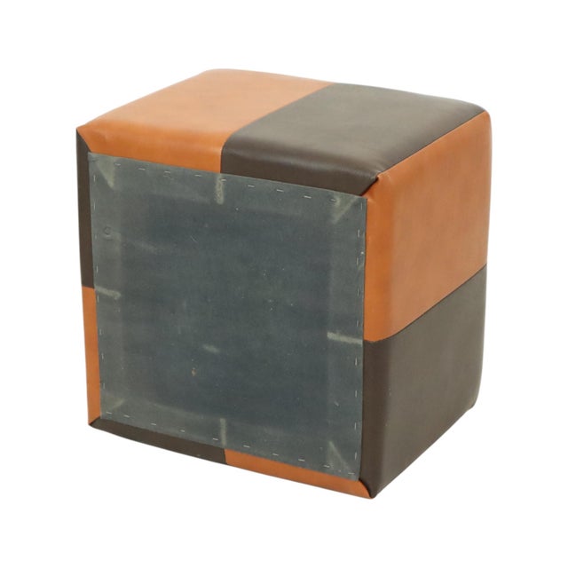 Vintage Square Pouf in Brown Patchwork, 1960s For Sale - Image 3 of 12