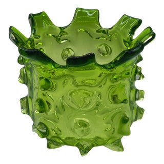 Sculptural Grass-Green Murano Glass Vase, Italy, 1970s For Sale