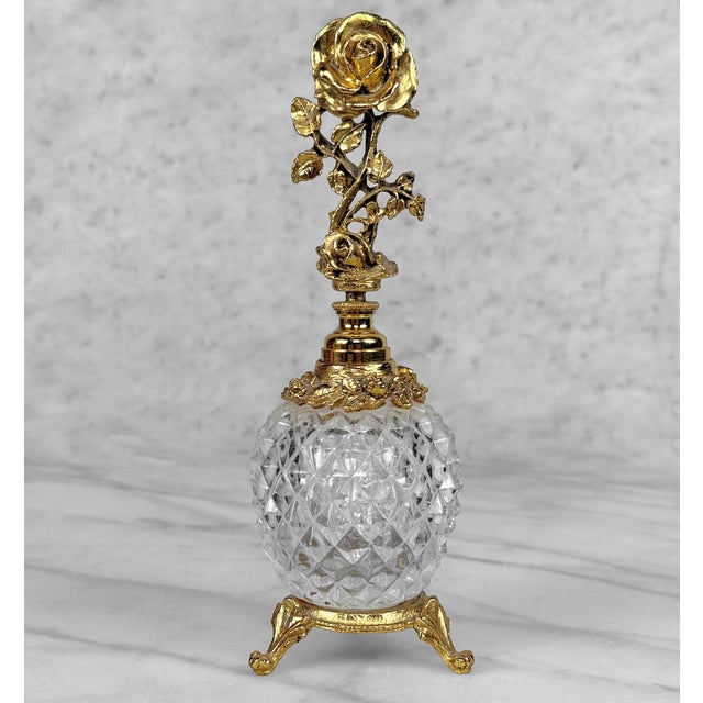 Victorian Vintage Victorian Gold Ormolu Crystal Vanity Perfume Bottle For Sale - Image 3 of 9