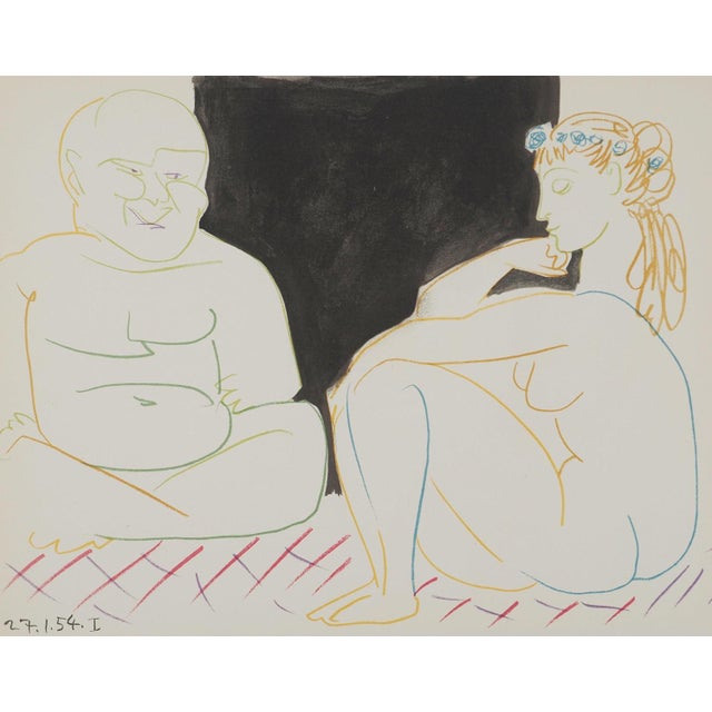 Pablo PICASSO (1881-1973) The girl with the headdress and the old man, 1954 Lithograph (Atelier Mourlot) Unsigned Dated on...