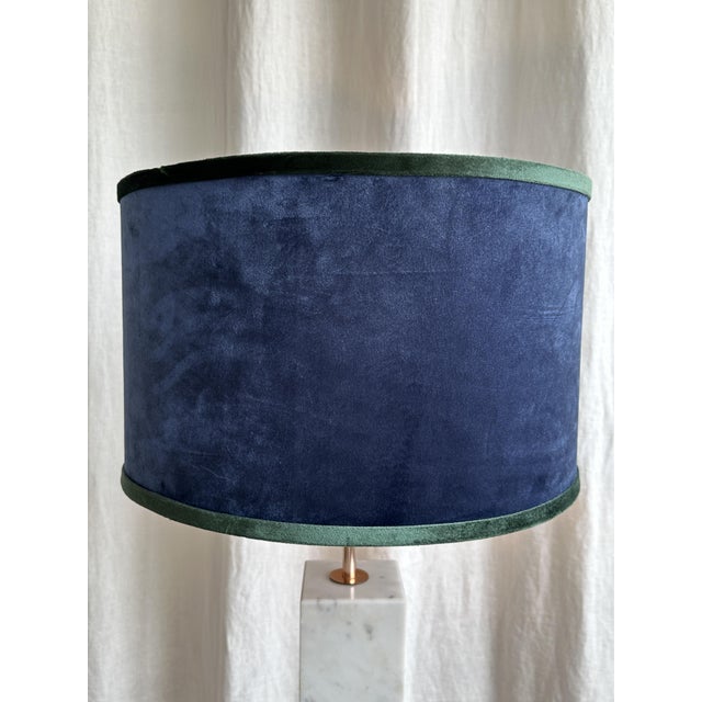 Large Marble and Copper Table Lamps with Velvet Shade from Hilton Hotel, 1980s, Set of 2 For Sale - Image 6 of 18