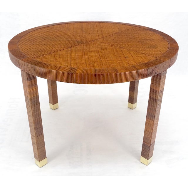 Mid-Century Modern Vine Round Wicker Cane Center Table Brass Tips Legs MINT For Sale - Image 3 of 10