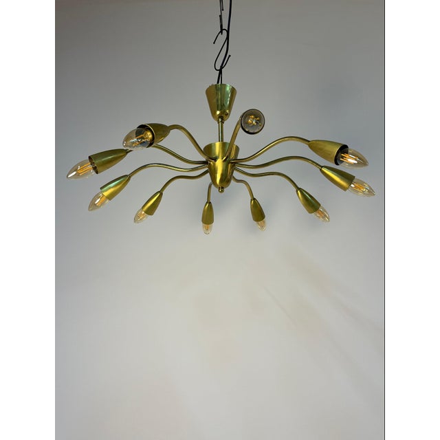 Brass 10-Arm Chandelier, 1950s For Sale - Image 6 of 11