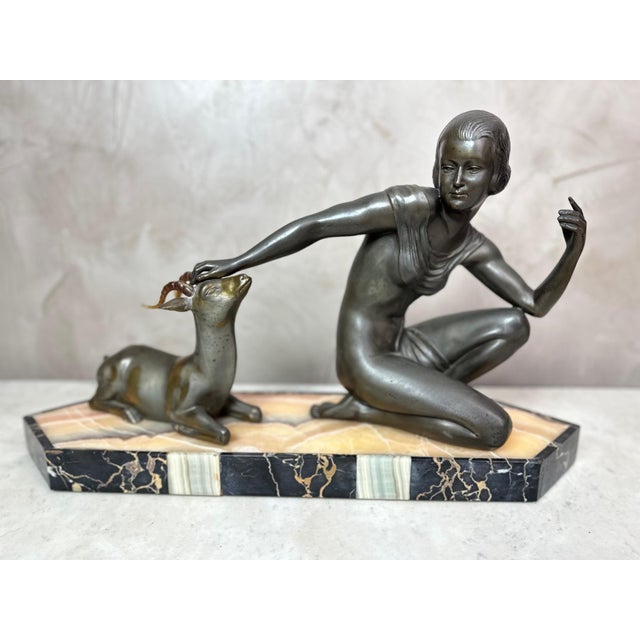 Art Deco, Unknown, Figurative Sculpture, 1930, Spelter and Marble For Sale - Image 4 of 17