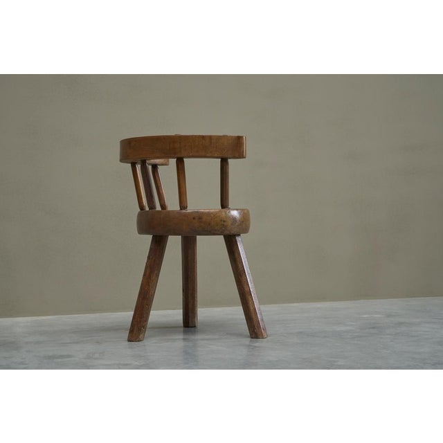 1920s Provincial Sculptural 3-Legged Vernacular Chair in Oak, France, 1900s For Sale - Image 5 of 14