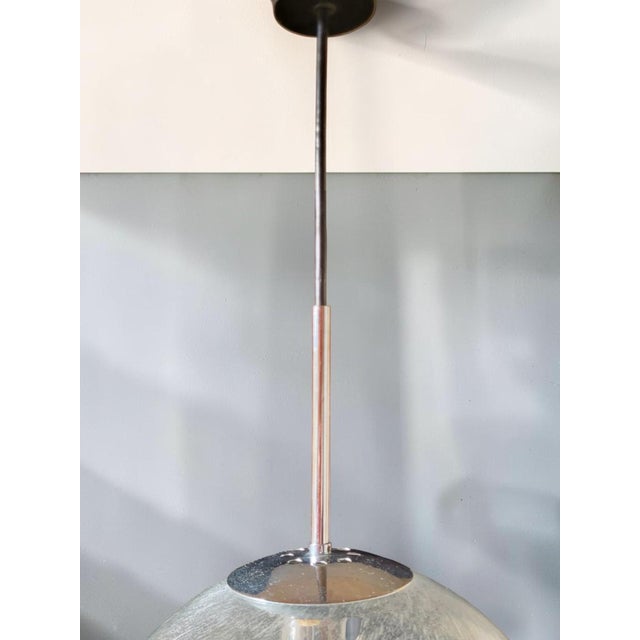 Globe Pendant Light in Blown Bubble Glass and Chrome Frame, Germany, 1970s For Sale - Image 4 of 9