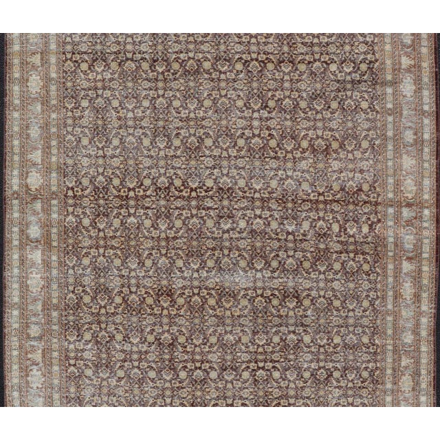 Traditional Early 20th Century Persian Tabriz Antique Rug in Herati Design in Dark Arginine Blue and Tan For Sale - Image 3 of 13