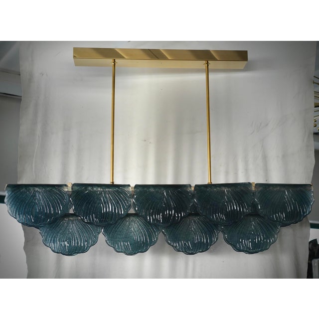 Metal Art Deco Style Rectangular Octane Murano Glass and Brass Chandelier, 2000 For Sale - Image 7 of 11