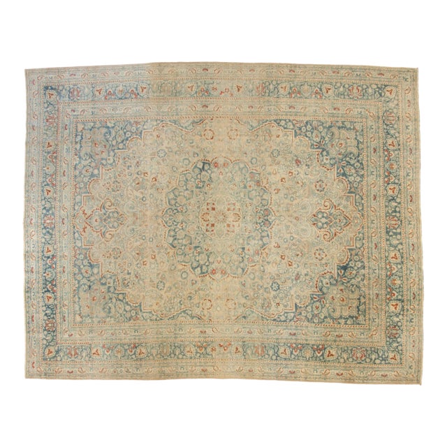 1940s Vintage Persian Meshed Lace Medallion Wool Carpet For Sale