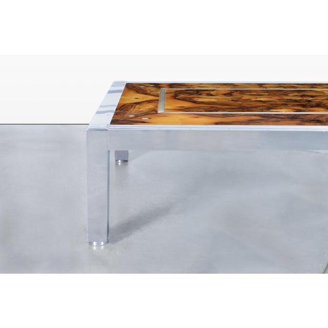 1970s Monumental Oyster Burl Wood and Aluminum Coffee Table, 1970s For Sale - Image 5 of 14