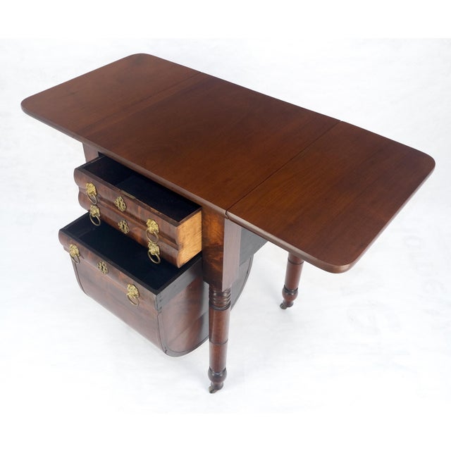 Wood Solid flame Mahogany Turned Legs 3 Drawer Drop Leaf Sewing Stand Cabinet MINT For Sale - Image 7 of 13